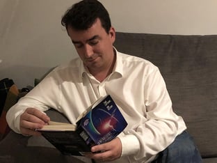 John reading Star Trek Generations