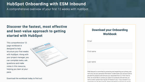 ESM Inbound landing page example