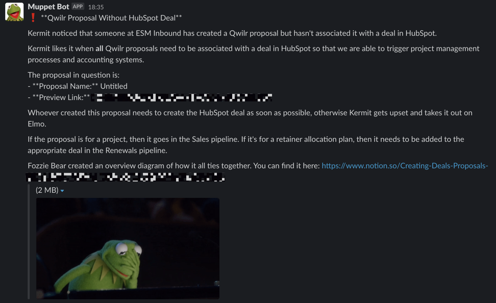 MuppetBot - our automation to prevent problems with our Qwilr automation.