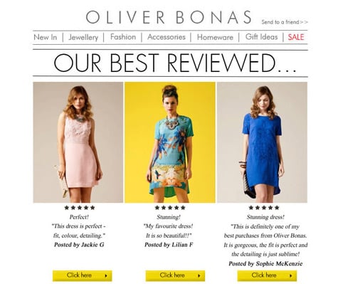 Using customer reviews in email newsletter